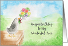 Happy Birthday to My Wonderful Twin, Bird with Flowers card