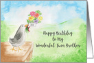Happy Birthday to My Wonderful Twin Brother, Bird with Flowers card