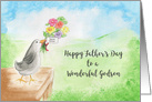 Happy Father’s Day Wonderful Godson, Bird with Bouquet of Flowers card