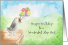 Happy Birthday Wonderful Step Dad, Bird with Bouquet of Flowers card