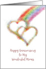 Lesbian Moms Heartfelt Anniversary Wish Colorful Rainbow and Hearts card