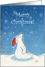 Merry Christmas, Smiling Cartoon Polar Bear in Falling Snow card