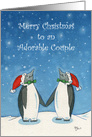 Merry Christmas Adorable Couple, Gay Male Cartoon Penguins, Snow card
