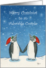 Merry Christmas Adorable Couple, Lesbian Cartoon Penguins, Snow card
