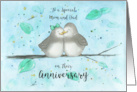 Happy Anniversary Mom and Dad Cute Cartoon Lovebirds on Limb card