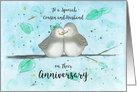 Happy Anniversary Cousin and Husband, Cute Cartoon Lovebirds on Limb card