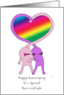 Lesbian Happy Anniversary Niece and Wife Cute Cats Rainbow Heart card