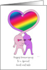 Lesbian Happy Anniversary Aunt and Wife Cute Cats Rainbow Heart card