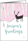 Season’s Greetings Whimsical Reindeer Silhouette Snow and Pink Forest card