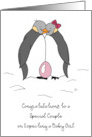 Special Couple Congratulations on Expecting Baby Girl Penguins Egg card