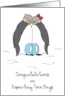 Congratulations on Expecting Twin Boys Cute Penguin Couple Blue Eggs card