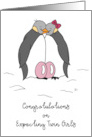 Congratulations on Expecting Twin Girls Cute Penguin Couple Pink Eggs card