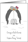 Congratulations on Expecting Twins Cuddling Penguin Couple with Eggs card