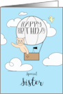Sister Birthday Across the Miles Cute Cat in Hot Air Balloon card