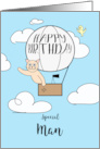 Special Man Birthday Across the Miles Cute Cat in Hot Air Balloon card