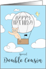 Double Cousin Birthday Across the Miles Cute Cat in Hot Air Balloon card