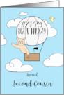 Second Cousin Birthday Across the Miles Cute Cat in Hot Air Balloon card