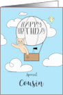 Cousin Birthday Across the Miles Cute Cat in Hot Air Balloon card