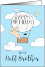 Half Brother Birthday Across the Miles Cute Cat in Hot Air Balloon card