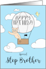 Step Brother Birthday Across the Miles Cute Cat in Hot Air Balloon card