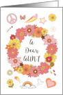 Aunt Mother’s Day Retro Peace and Love with Pink Flowers card