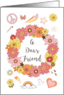 Friend Mother’s Day Retro Peace and Love with Pink Flowers card