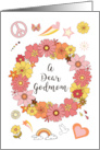 Godmom Mother’s Day Retro Peace and Love with Pink Flowers card