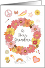 Grandma Mother’s Day Retro Peace and Love with Pink Flowers card