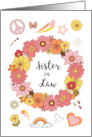 Sister in Law Mother’s Day Retro Peace and Love with Pink Flowers card