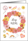 Step Mom Mother’s Day Retro Peace and Love with Pink Flowers card