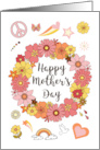 Mother’s Day Retro Peace and Love with Pink Flowers card