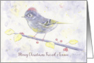 Merry Christmas Friend and Fiance Whimsical Purple Watercolor Bird card