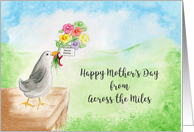Mother’s Day, Across Miles, Comical Bird, Flowers, Hills, Sky card