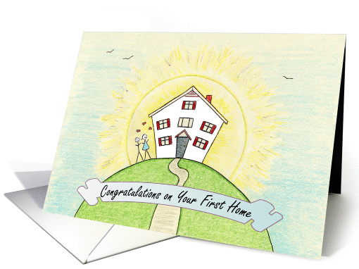 First Home, Congratulations, House on Hill, Stick People card