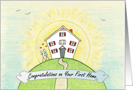 First Home, Congratulations, House on Hill, Stick People card