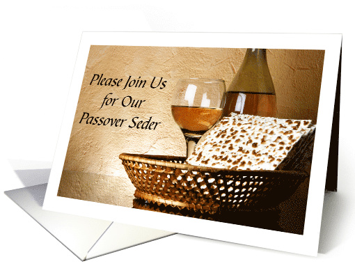 Passover Seder Invitation, Matzo Bread, Wine, Glass card (1366932)