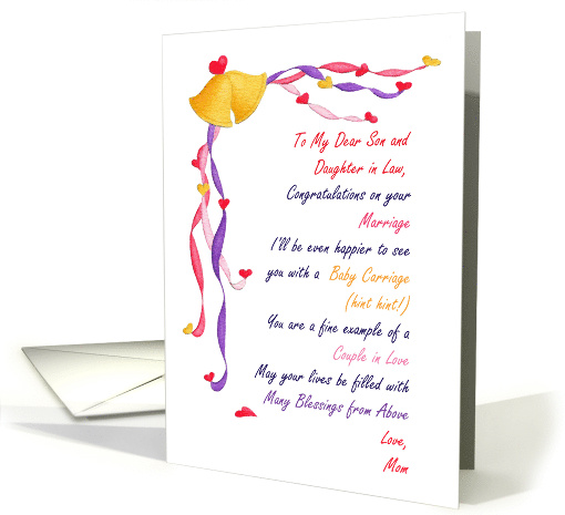 Congratulations on Marriage Son/Daughter in Law, Poem from Mom card