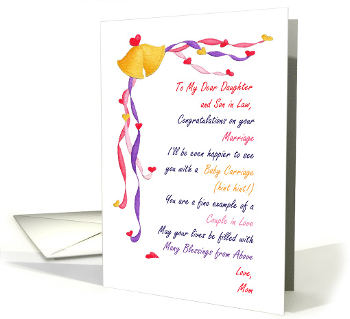 Congratulations on Marriage Daughter/ Son in Law, Poem from Mom card