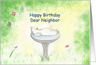 Birthday Neighbor - Humorous Illustration of Bird Sunbathing card