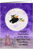 Happy Halloween Mom and Step Dad Across Miles Funny Cat Mouse Birds card