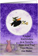 Happy Halloween Mom and Dad Across Miles Funny Cat Mouse and Birds card