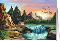 Happy Birthday, Tranquil River Waterfall card