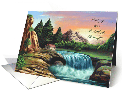 Happy 80th Birthday, Grandpa, Tranquil Waterfall card (1473242)