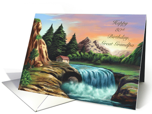 Happy 80th Birthday Great Grandpa, Tranquil Waterfall card (1474586)