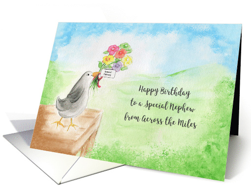 Happy Birthday Special Nephew, Across Miles, Bird, Hills, Sky card