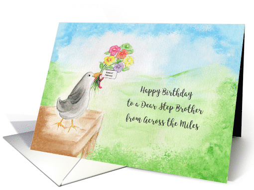Happy Birthday Dear Step Brother, Across Miles, Bird, Hills, Sky card