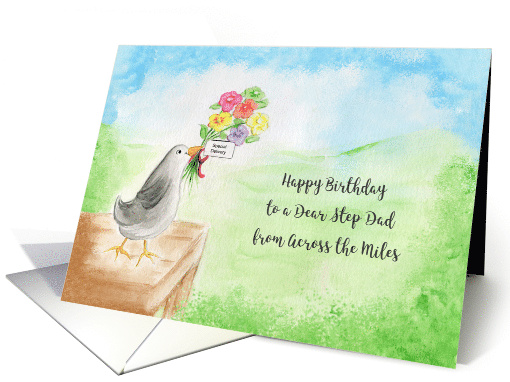 Happy Birthday Dear Step Dad, Across Miles, Bird, Hills, Sky card