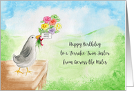 Happy Birthday, Terrific Twin Sister, Across Miles, Bird, Hills, Sky card