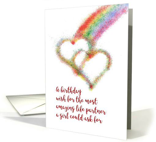 Lesbian Birthday Wish for Life Partner Colorful Hearts Rainbow card