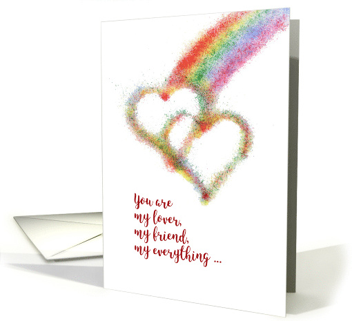 Lesbian Wife Heartfelt Anniversary Colorful Rainbow and Hearts card